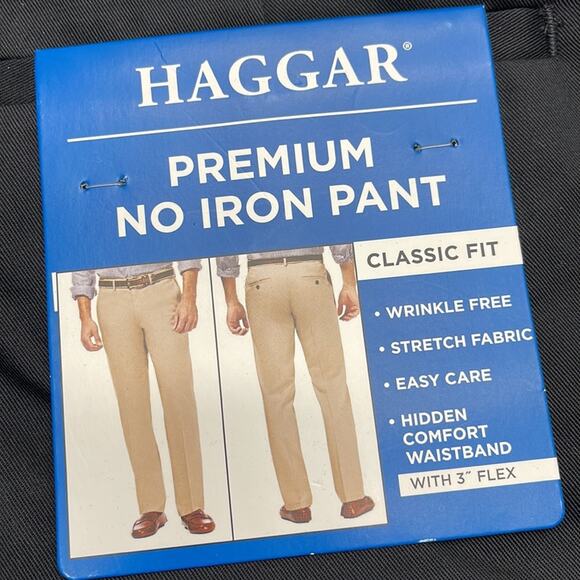 HAGGAR Men’s 32 x 30 Black Premium No Iron Pant - Picture 2 of 5